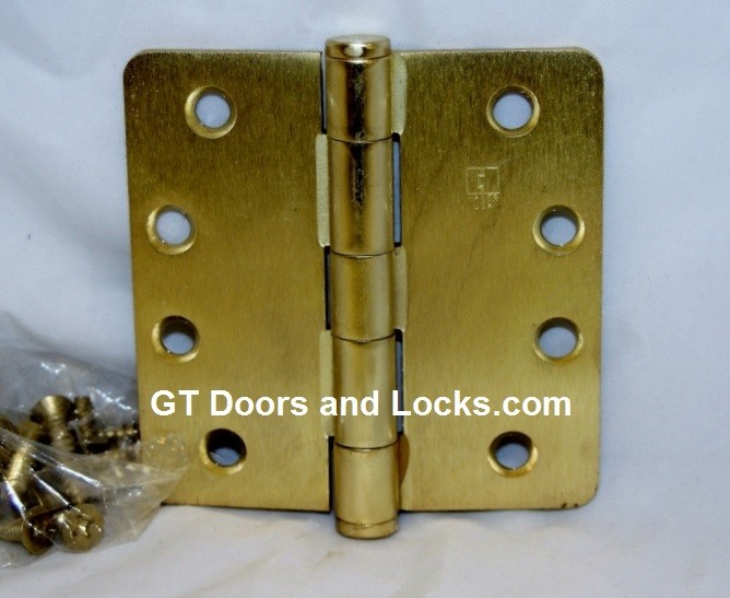 Hager RC1279 Hinge 1 Each 4" x 4" 1/4" Radius Hinges US4 Satin BrassFull Mortise Five Knuckle